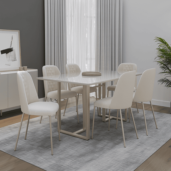 Comedor Arcadia 1.8 + 6 Sillas Arcadia Champagne