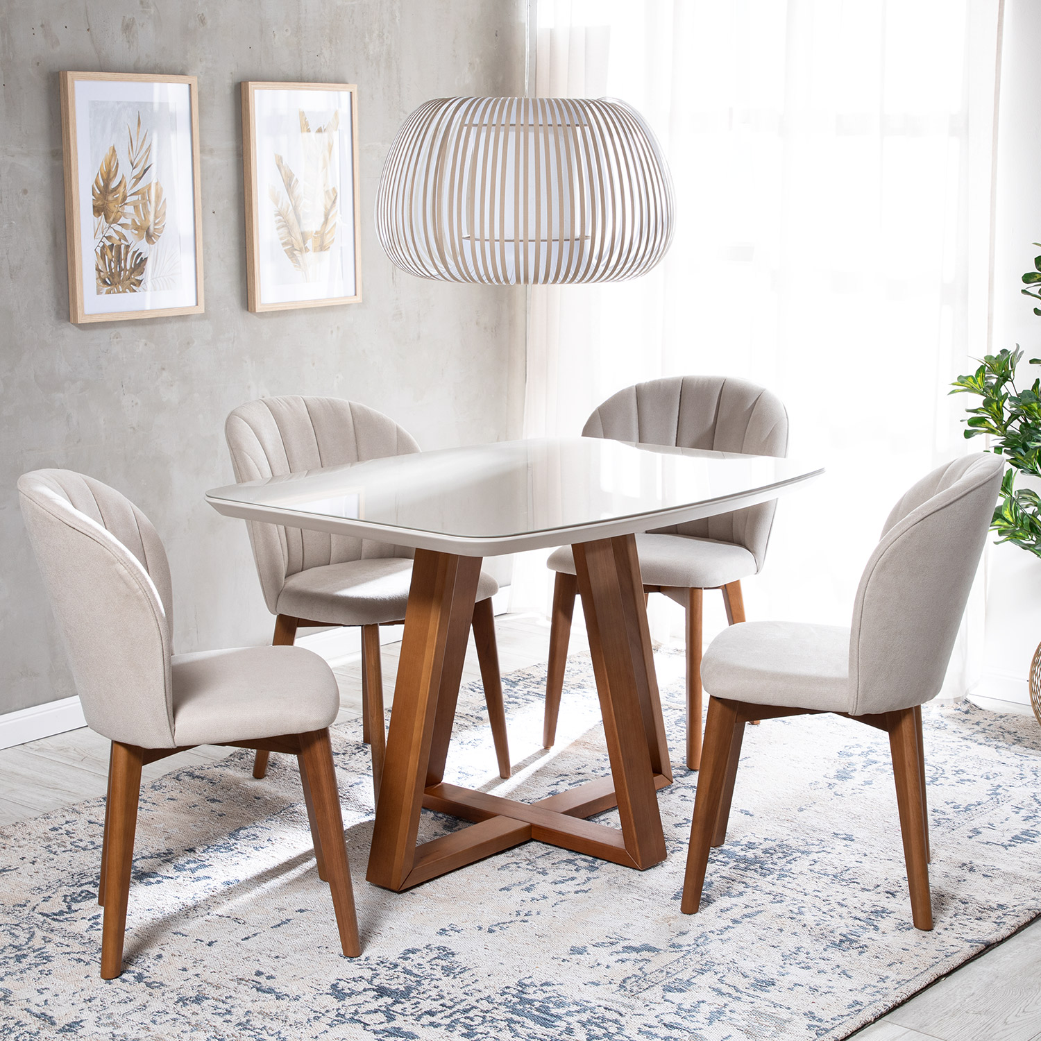 Comedor Bennet 1.2 Ow + 4 Sillas Alba Soft Palha 1