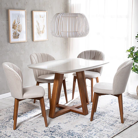 Comedor Bennet 1.2 Ow + 4 Sillas Alba Soft Palha