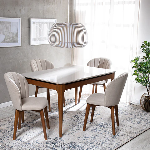 Comedor Addar 1.35 Ow+ 4 Sillas Alba Natural Soft Palha