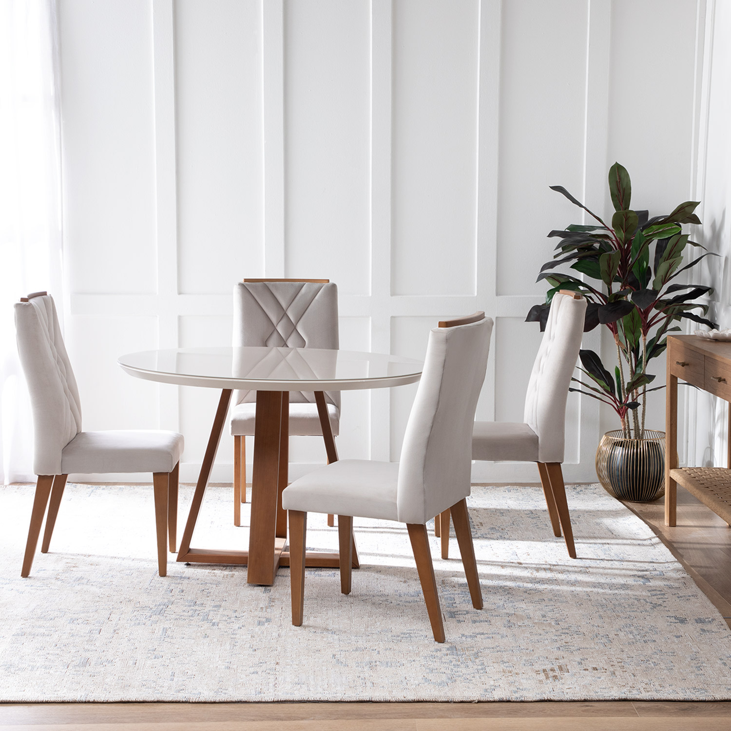 Comedor Bennet 1.15 Redondo + 4 Sillas Megan 1