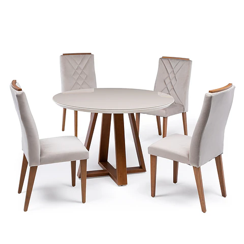 Comedor Bennet 1.15 Redondo + 4 Sillas Megan 