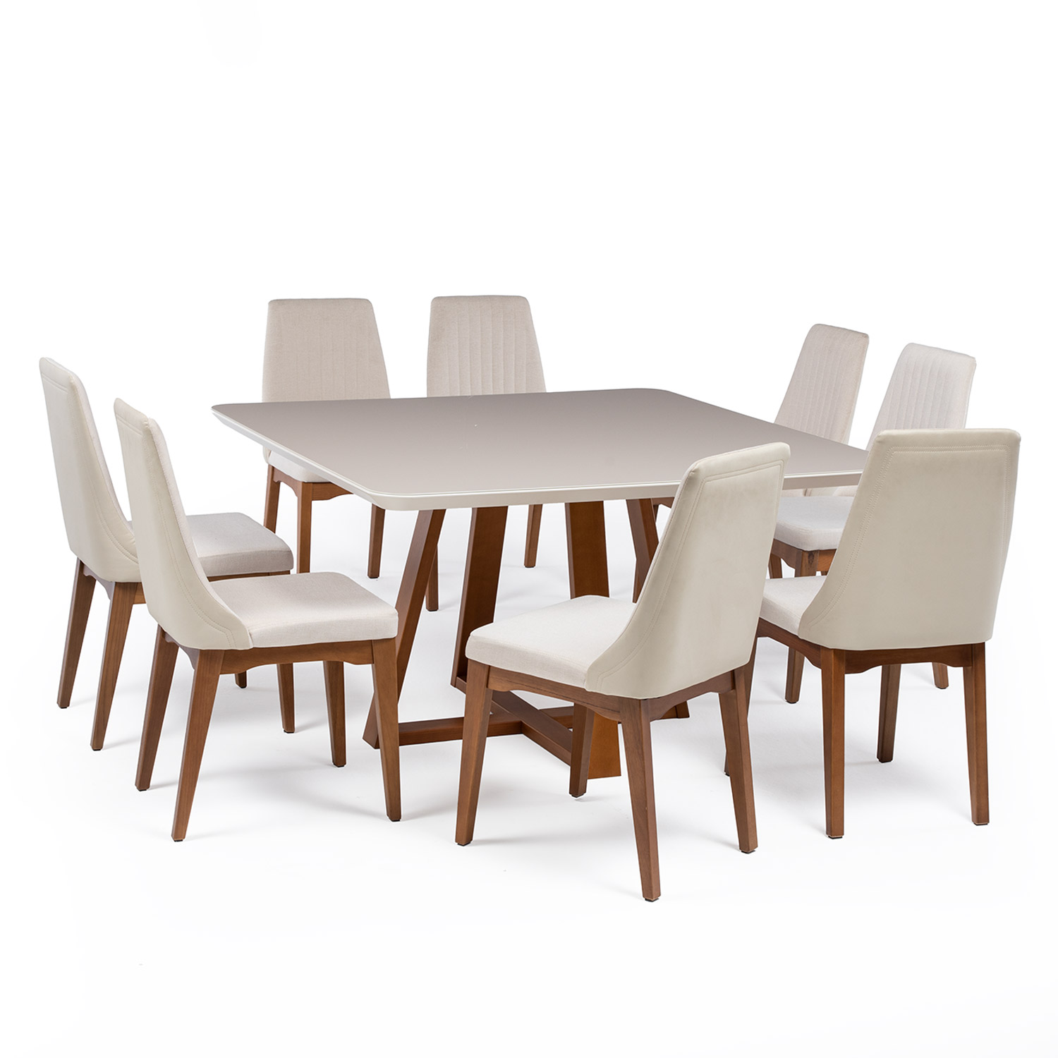 Comedor Bennet 1.35 Cuadrado Off white + 8 sillas Elsie Beige 2