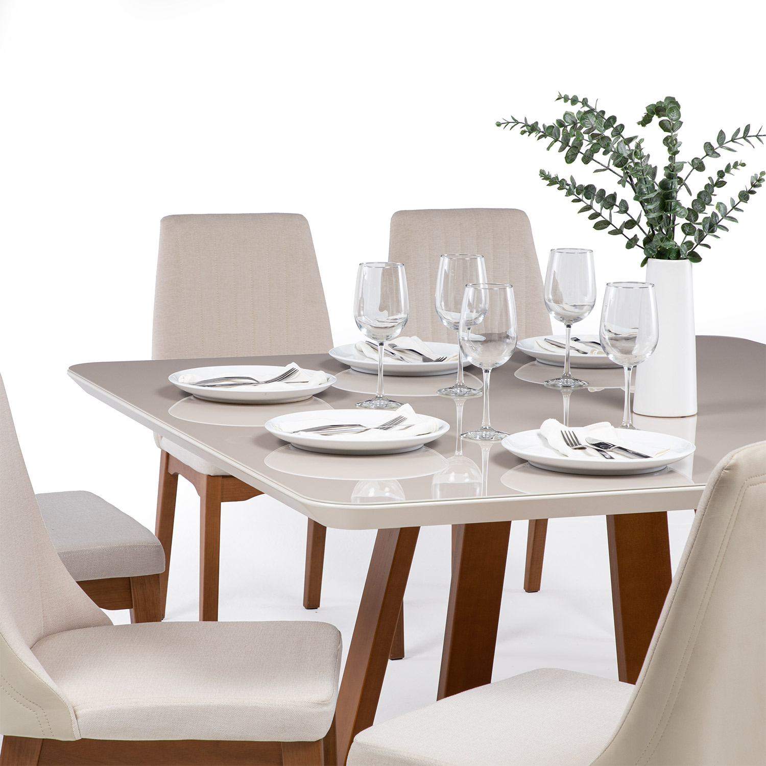 Comedor Bennet 1.35 Cuadrado Off white + 8 sillas Elsie Beige 10