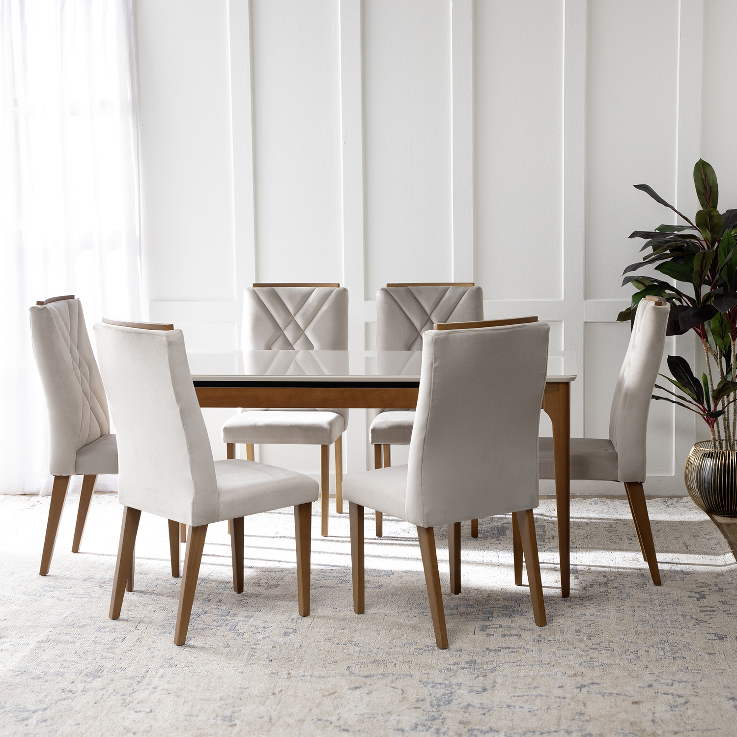 Comedor Addar 1.6 Off White + 6 Sillas Megan 1