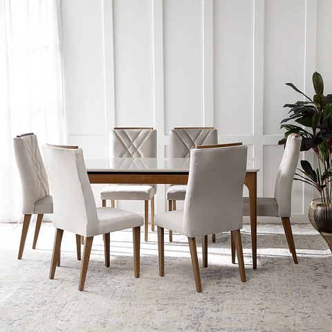 Comedor Addar 1.6 Off White + 6 Sillas Megan
