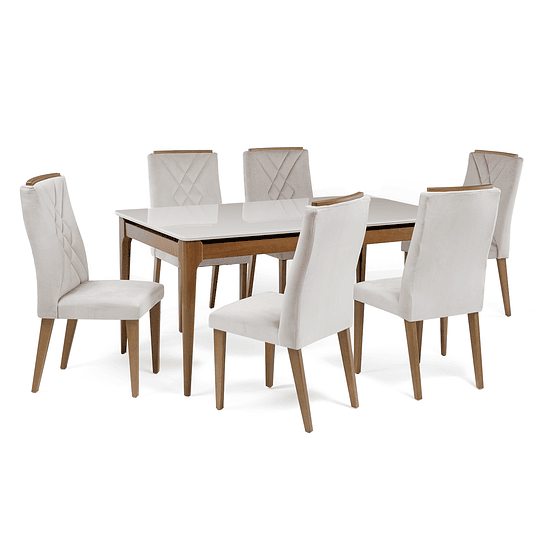 Comedor Addar 1.6 Off White + 6 Sillas Megan