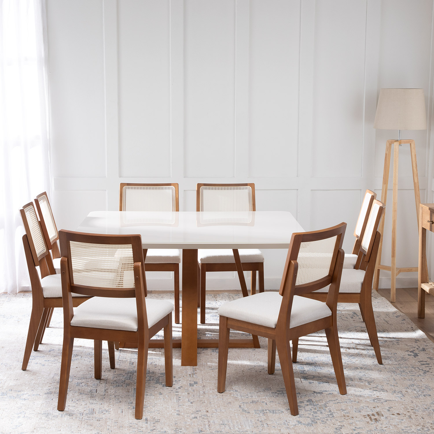 Comedor Bennet 1.35 Cuadrado Off white + 8 Sillas Saga Ts L02 1