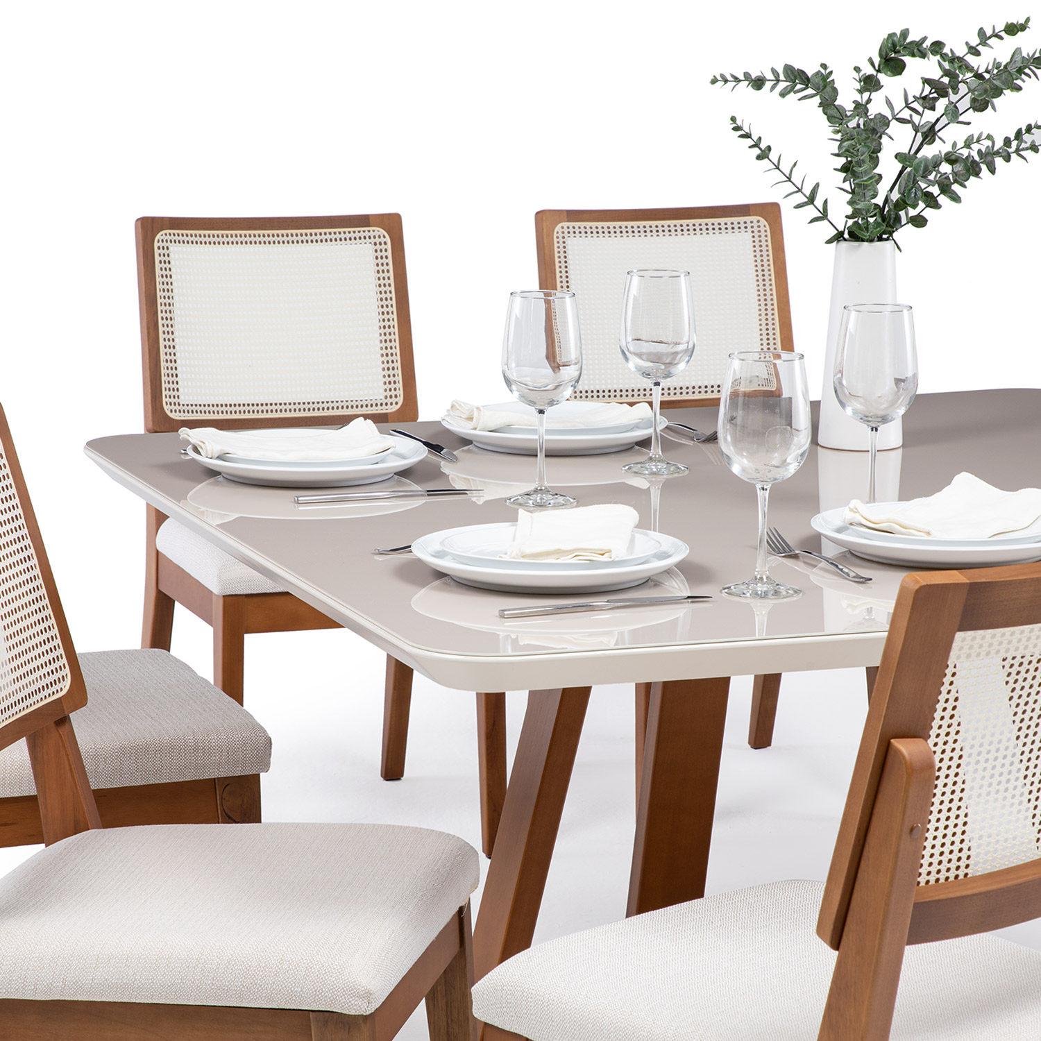 Comedor Bennet 1.35 Cuadrado Off white + 8 Sillas Saga Ts L02 3