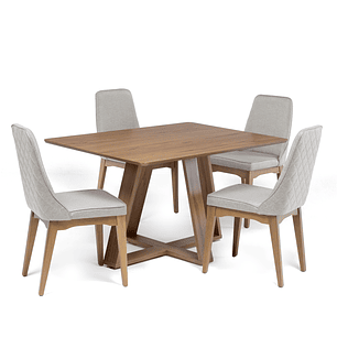 Comedor Avena 1.35 Canela + 4 Sillas Elsie Matelasse