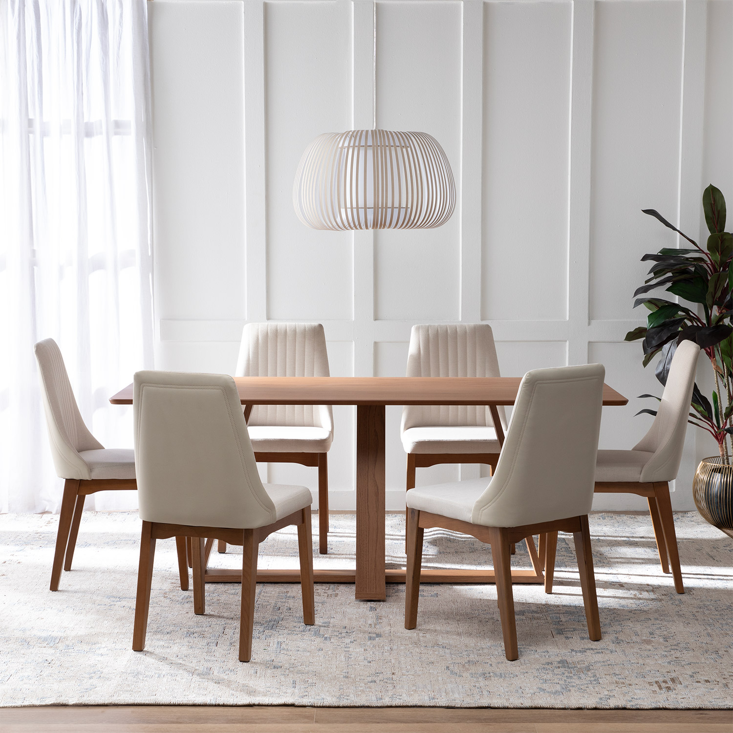 Comedor Avena 1.8 Canela + 6 Sillas Elsie Beige 1