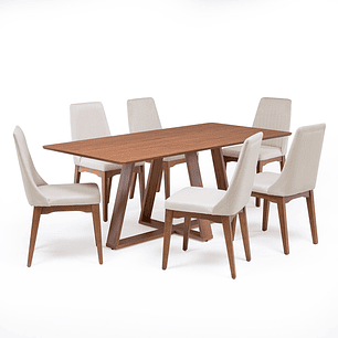 Comedor Avena 1.8 Canela + 6 Sillas Elsie Beige
