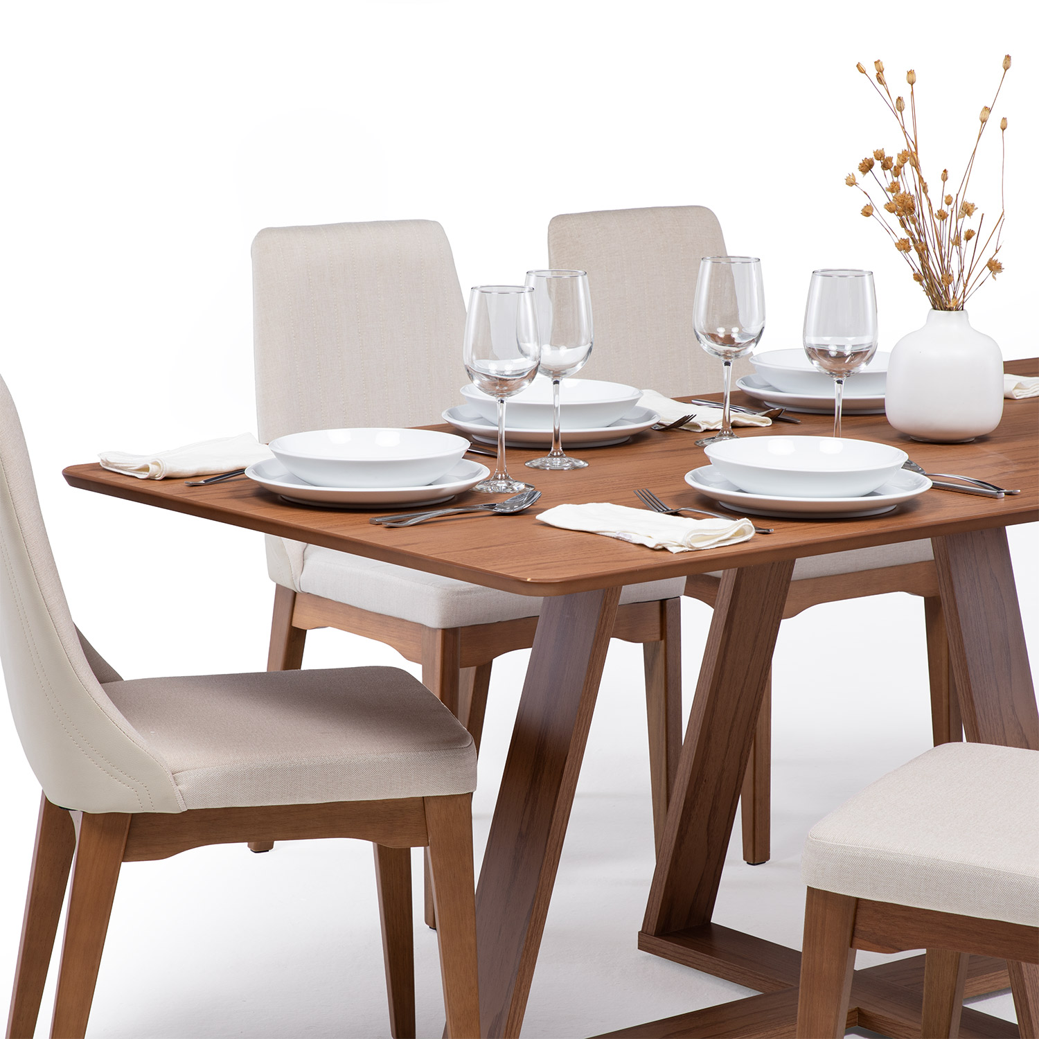 Comedor Avena 1.8 Canela + 6 Sillas Elsie Beige 3