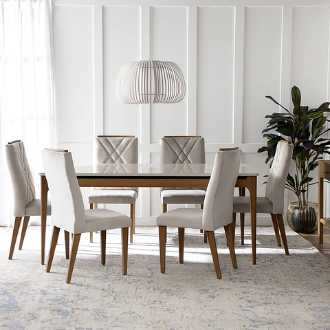 Comedor Addar 1.8 Off white + 6 Sillas Megan