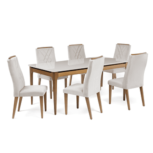 Comedor Addar 1.8 Off white + 6 Sillas Megan