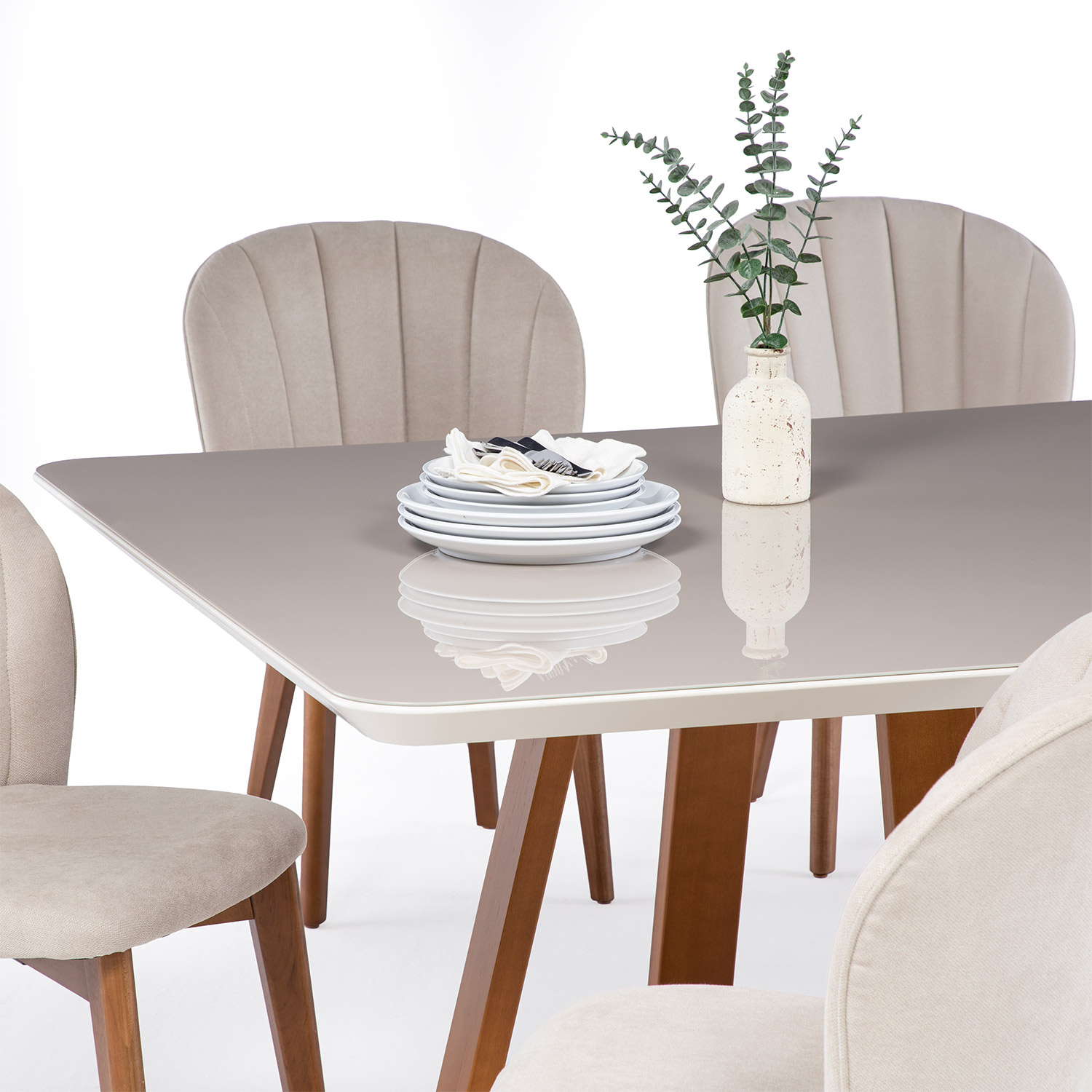 Comedor Bennet 1.35 Cuadrado Off white + 8 sillas Alba Soft Palha 3