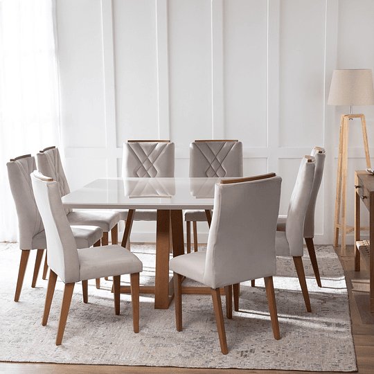 Comedor Bennet 1.35 Cuadrado Off white + 8 sillas Megan