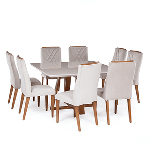 Comedor Bennet 1.35 Cuadrado Off white + 8 sillas Megan