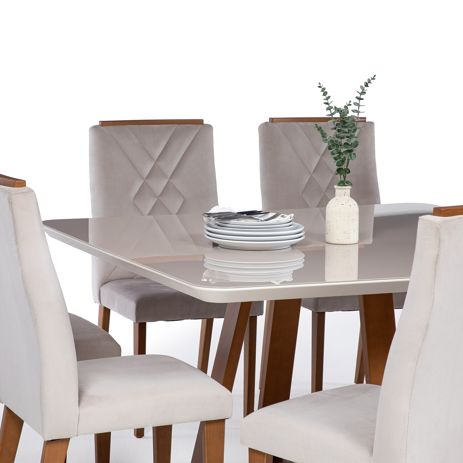 Comedor Bennet 1.35 Cuadrado Off white + 8 sillas Megan 3