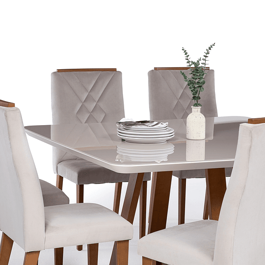 Comedor Bennet 1.35 Cuadrado Off white + 8 sillas Megan