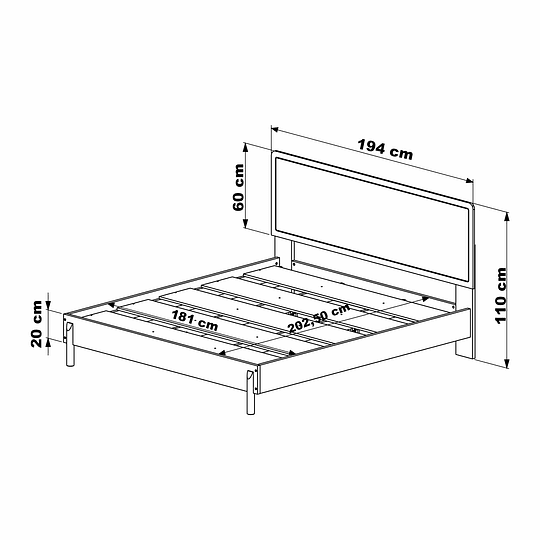 Cama Oslo 2 Plazas Ratan+ 2 Veladores 27933 2C Ratan Natural