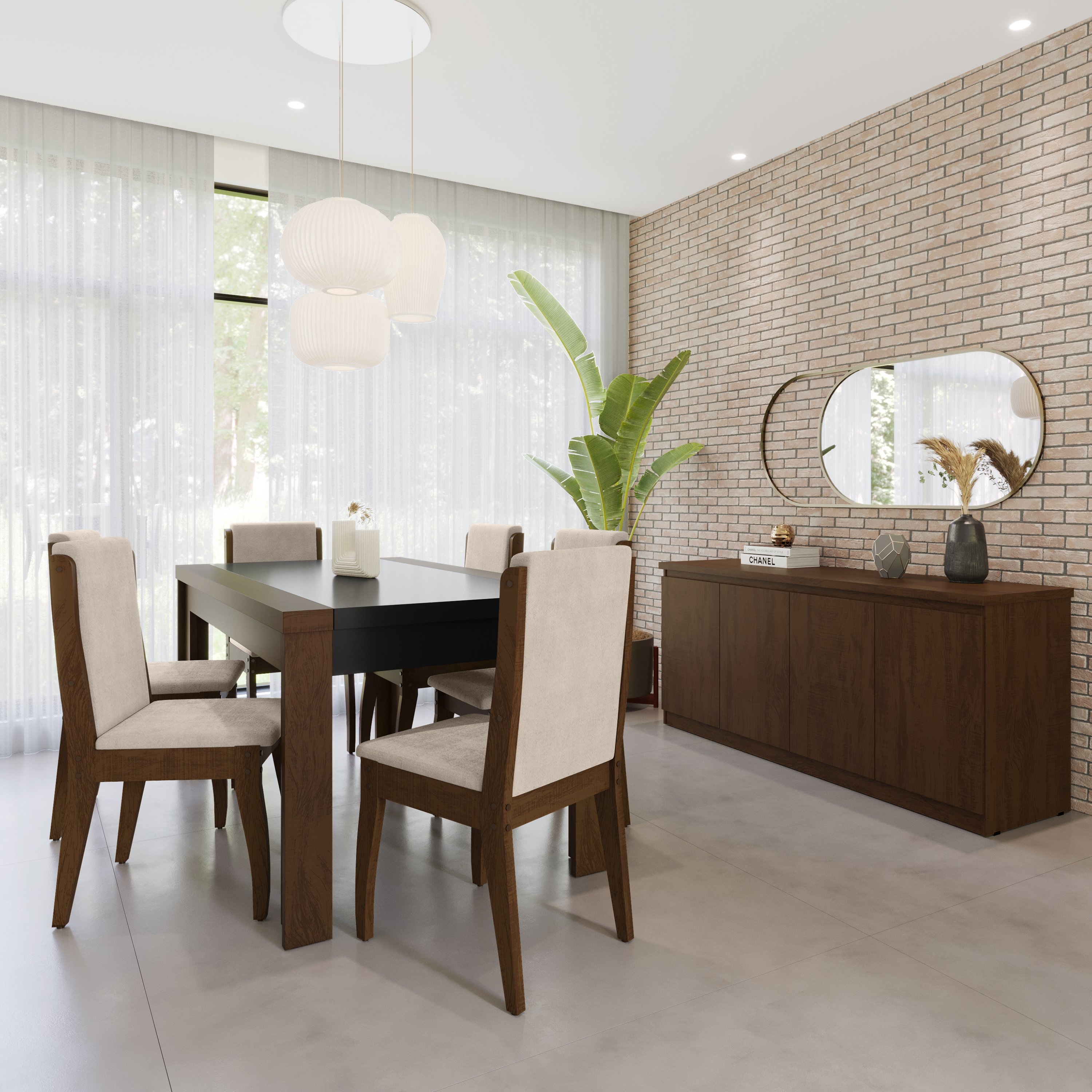 Comedor Lorenzi 1.60 6 Sillas + Buffet Lorenzi Castaño 1