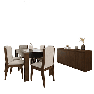 Comedor Lorenzi 1.60 6 Sillas + Buffet Lorenzi Castaño
