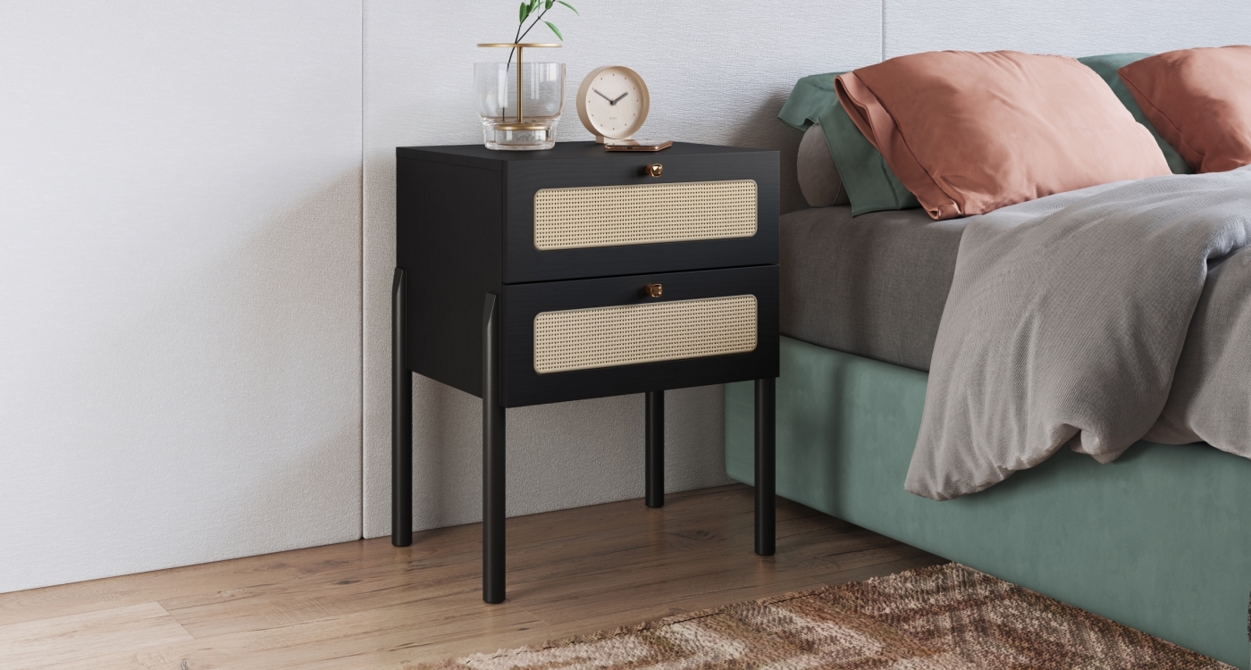 Cama Oslo King Ratan+ 2 Veladores 27933 2C Ratan Negro 4