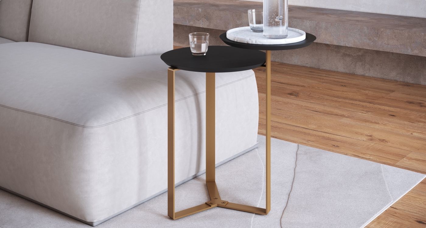 Set Mesa Triple Centro 28021 Domenica/Mesa Lateral 28022 Negro Base Dorado 2