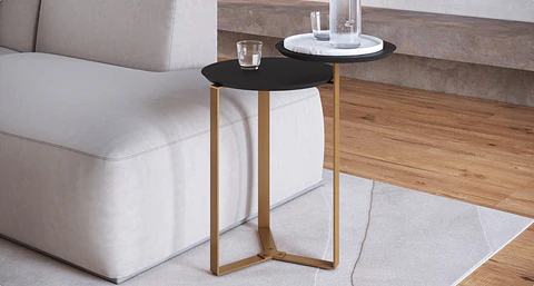Set Mesa Triple Centro 28021 Domenica/Mesa Lateral 28022 Negro Base Dorado