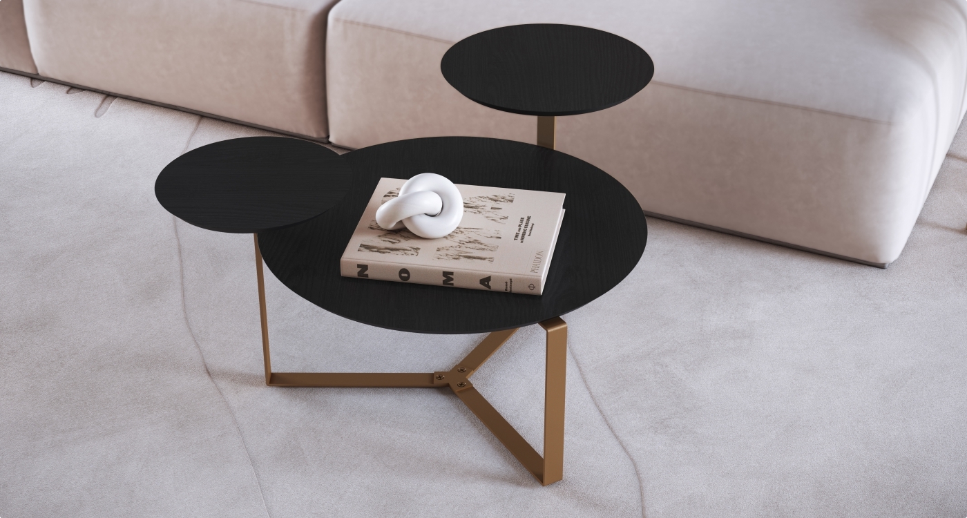 Set Mesa Triple Centro 28021 Domenica/Mesa Lateral 28022 Negro Base Dorado 1