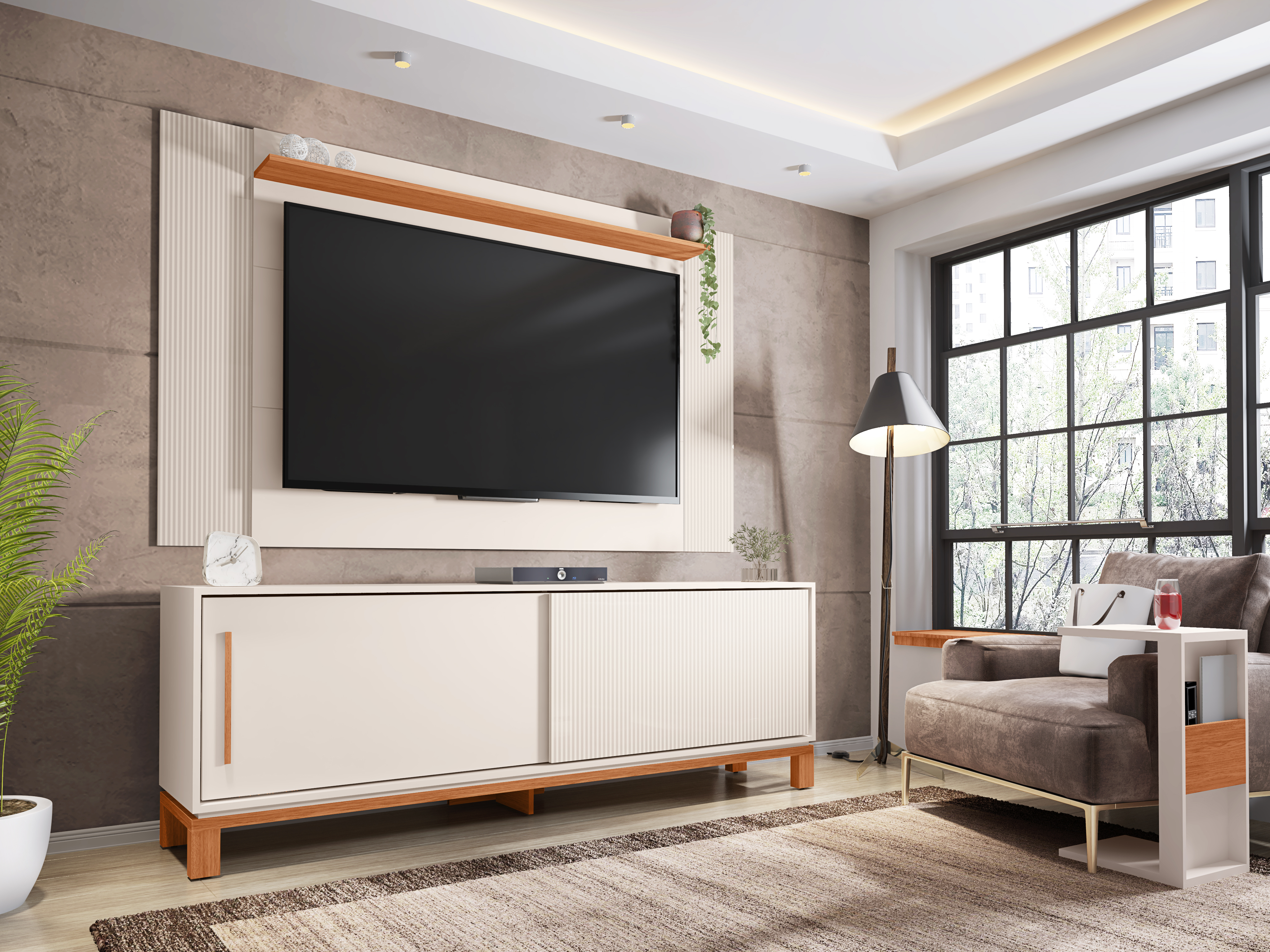 Set Mondrian panel extensible 1.35-1.8 + Rack 1.80 Ow Castaño  1