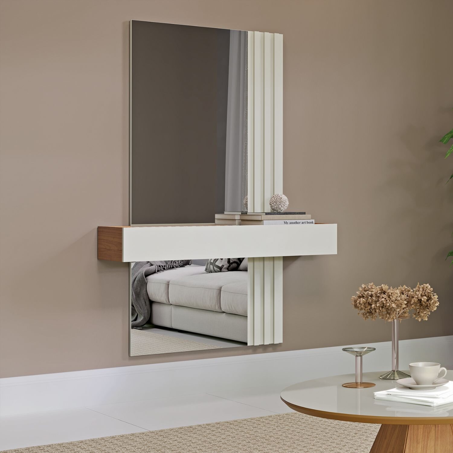 Arrimo Espejo Ripado TB486E Castaño Off White  2