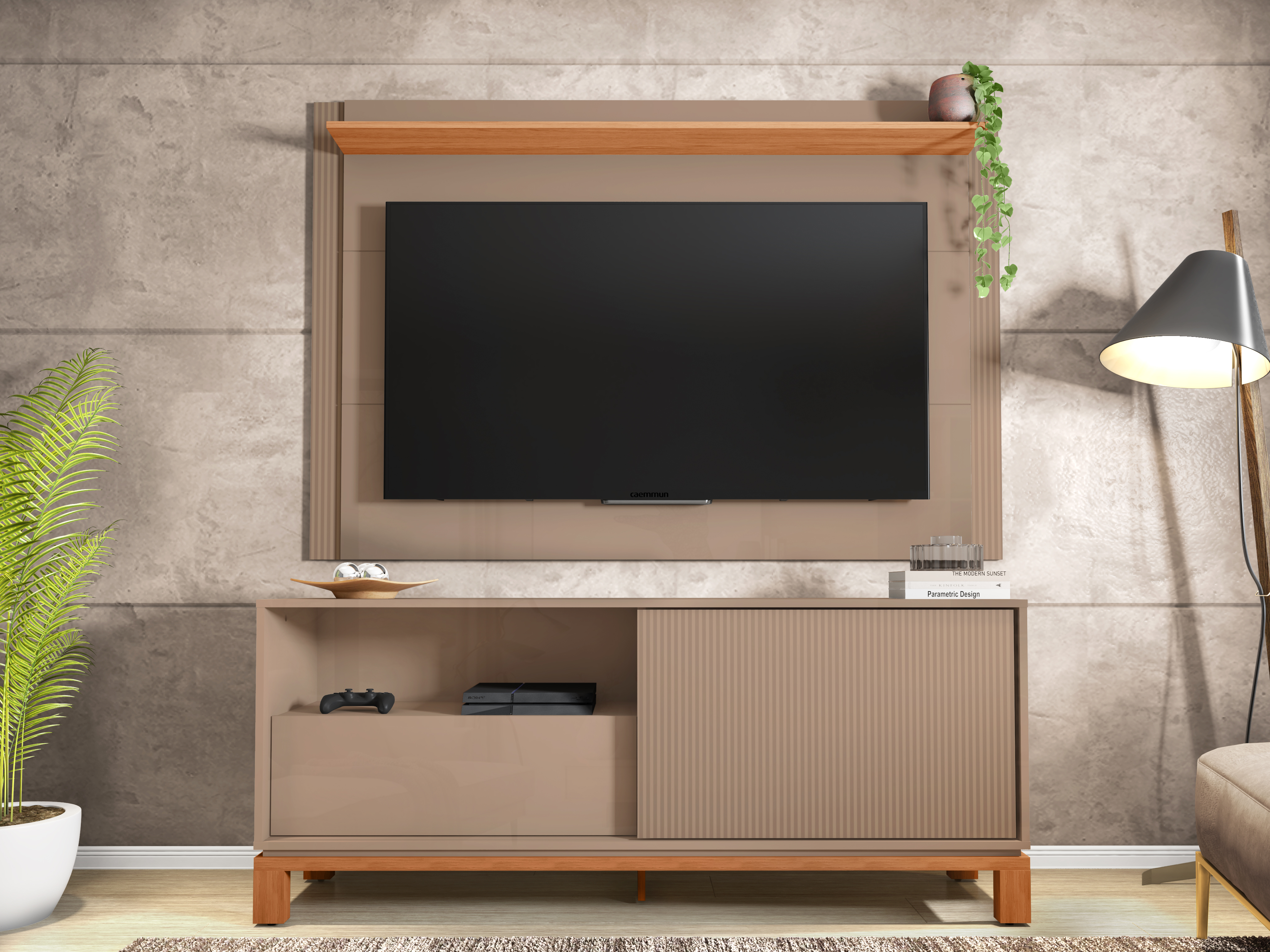 Set Mondrian panel extensible 1.35-1.8 + Rack 1.50 Gris Castaño 1