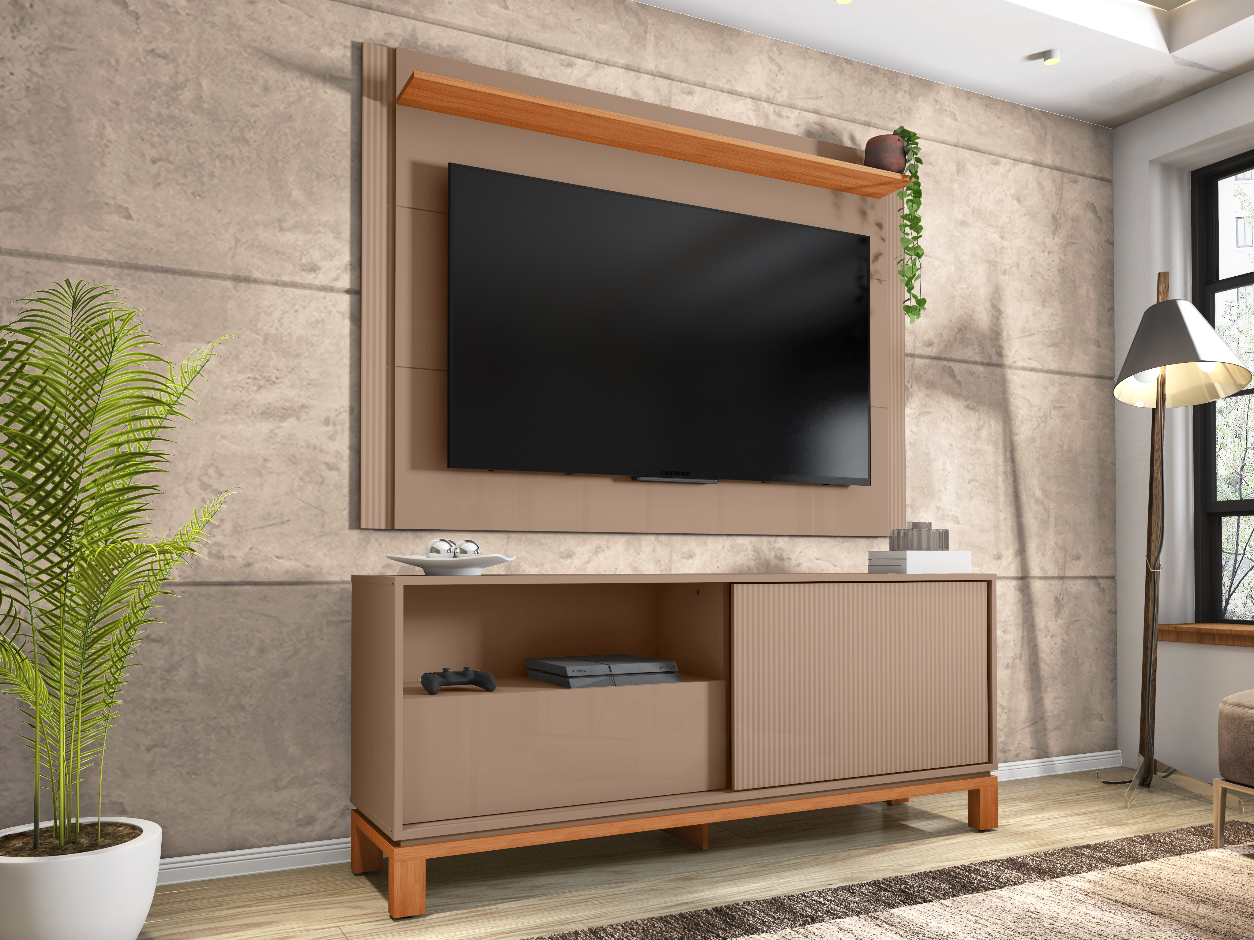 Set Mondrian panel extensible 1.35-1.8 + Rack 1.50 Gris Castaño 2