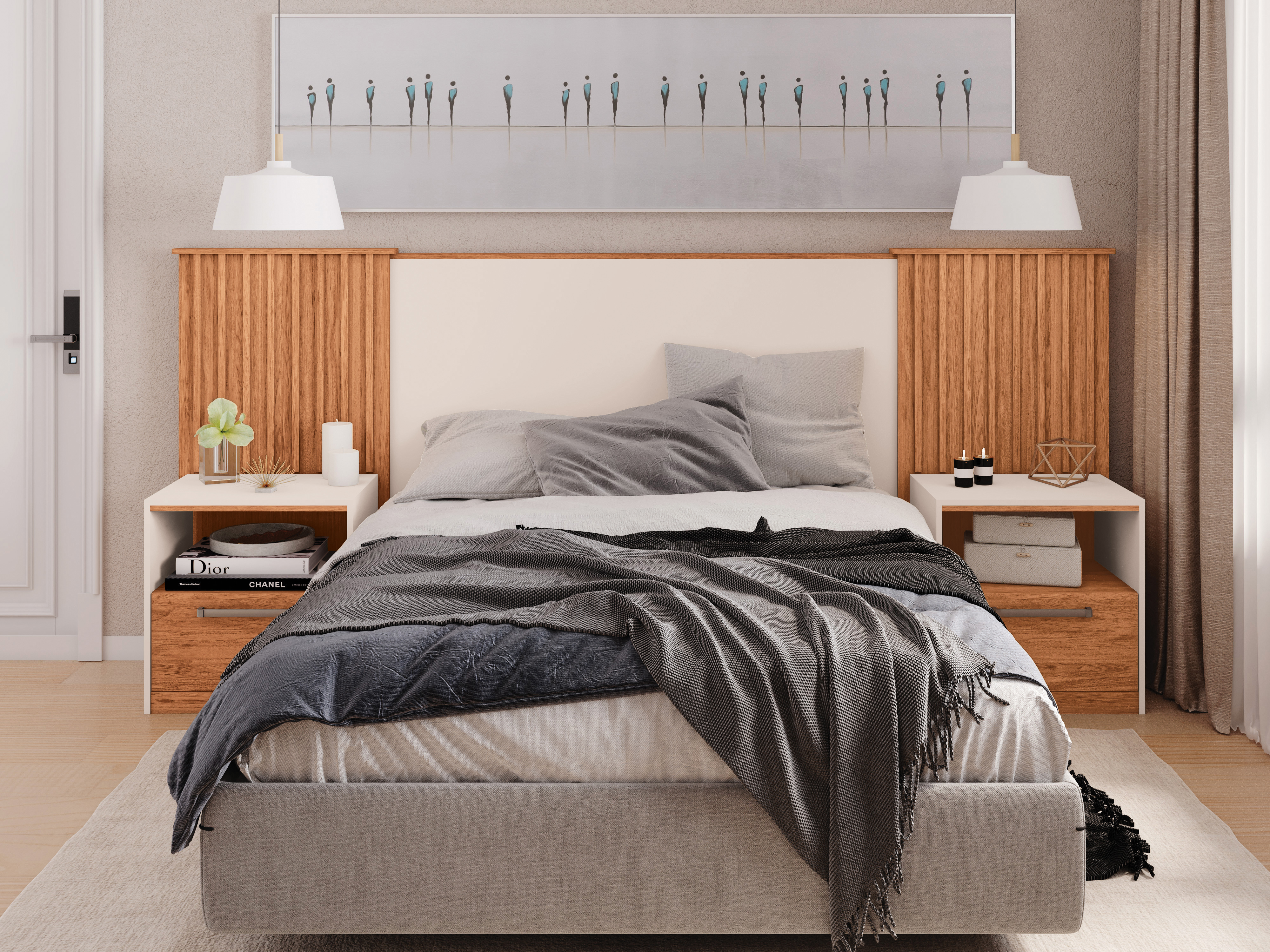 Respaldo Lucius Castaño Extensible 260-320cm + 2 Veladores 1