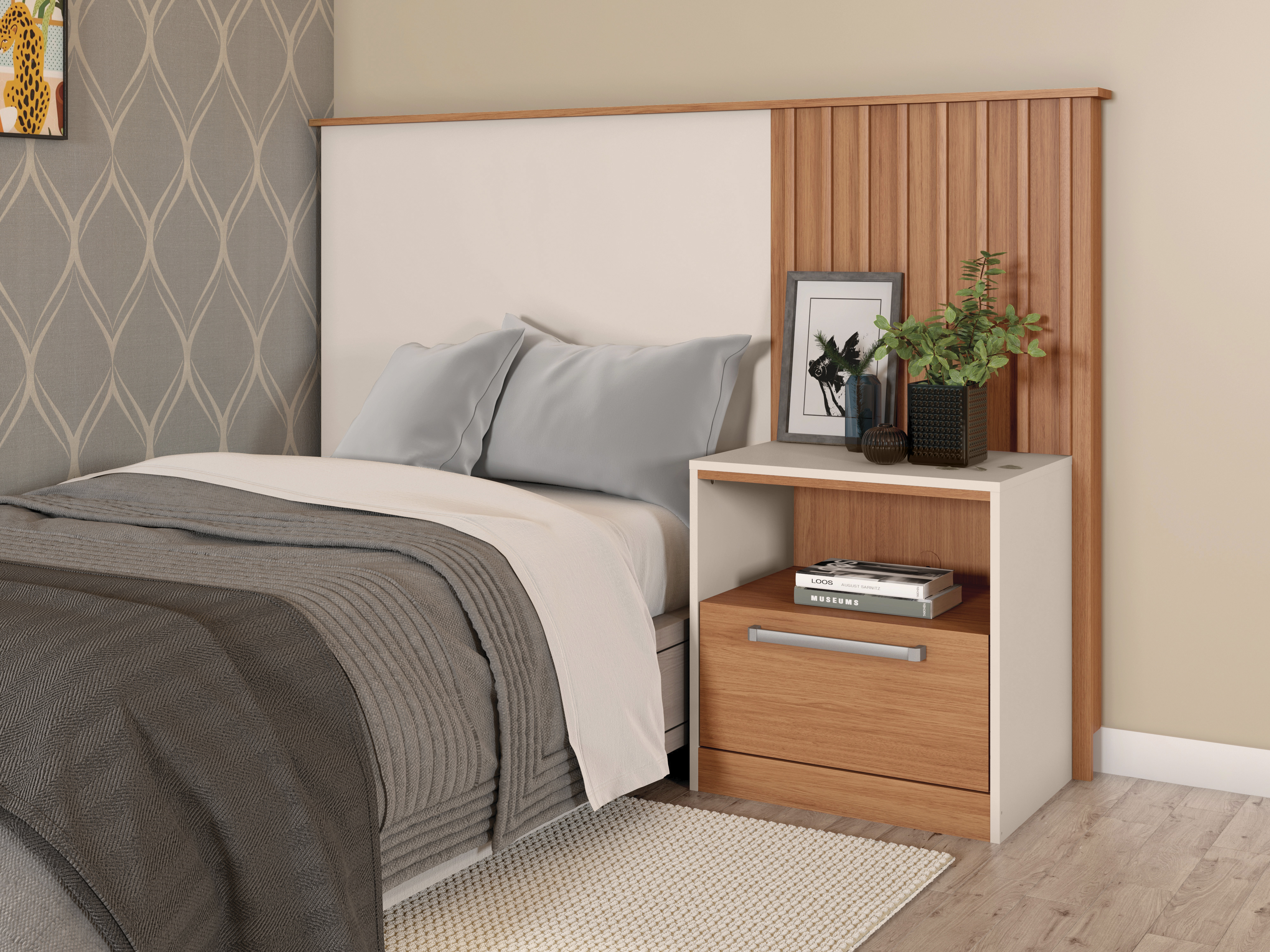 Respaldo Lucila 1.7 Castaño OW + Velador 1