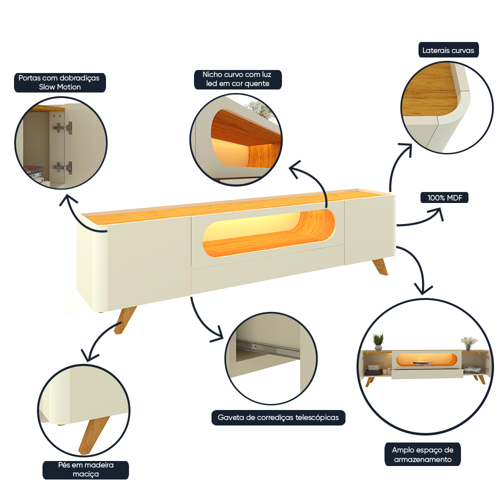 Rack Nobre 2.1 Pata Madera Off White Natural 3