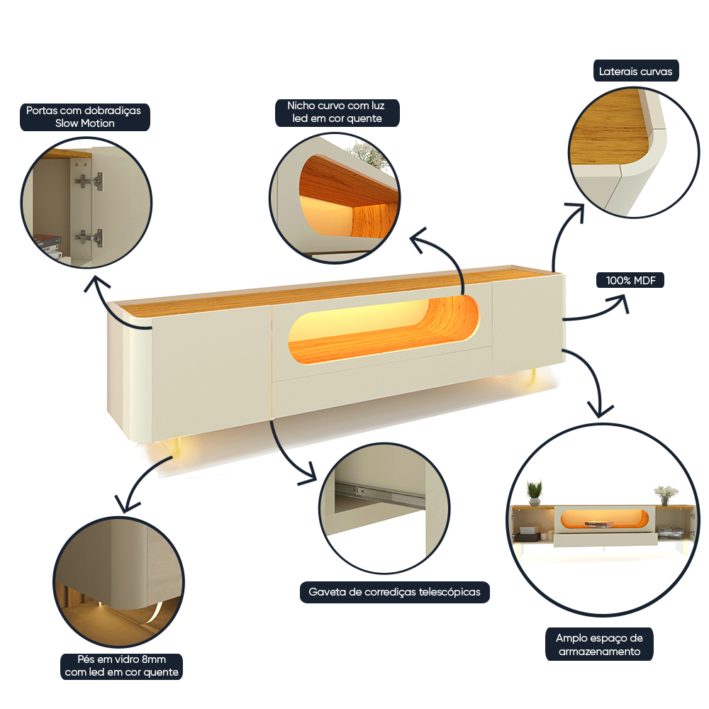 Rack Nobre 2.1 Pata Vidrio Off White Natural 2
