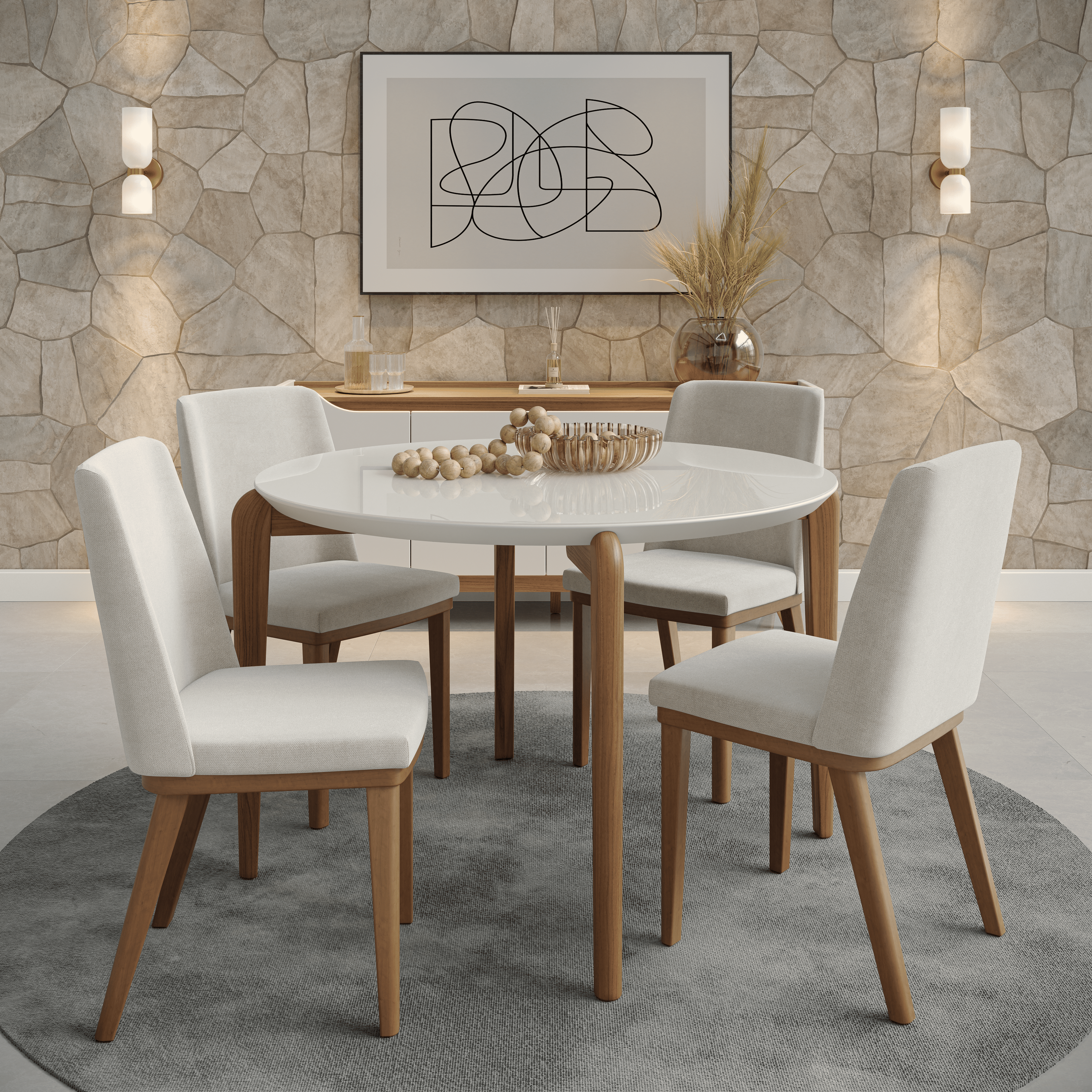 Comedor Donatella Redondo 1.15 + 4S Kalina Soft Palha 1