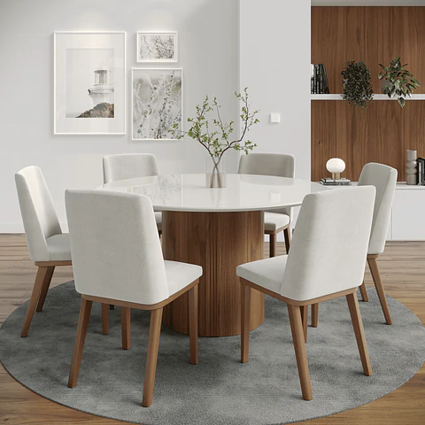 Comedor Kalina Redondo 1.35 + 6 Sillas Kalina Soft palha