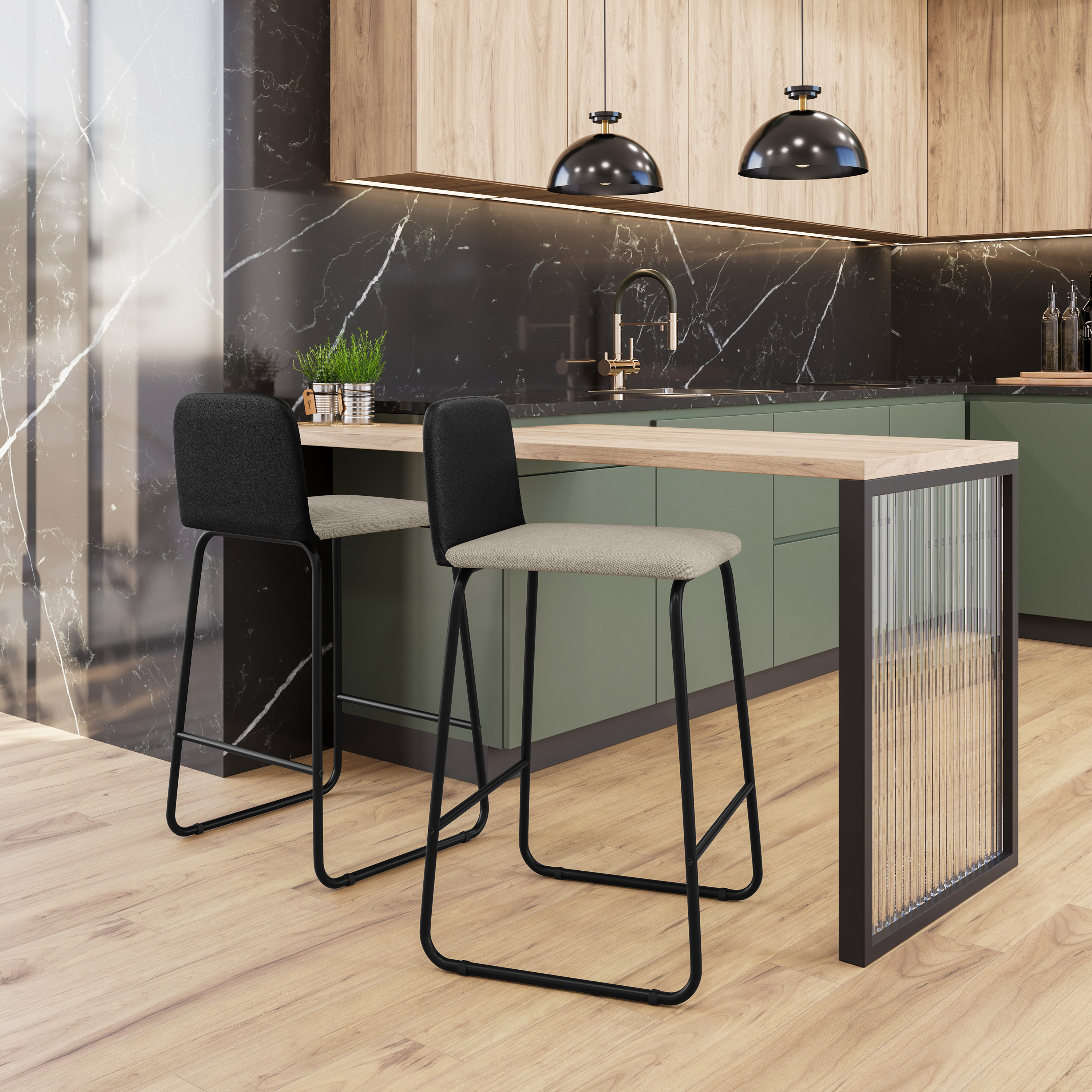 Banqueta Dallas Negra Linho Beige 1