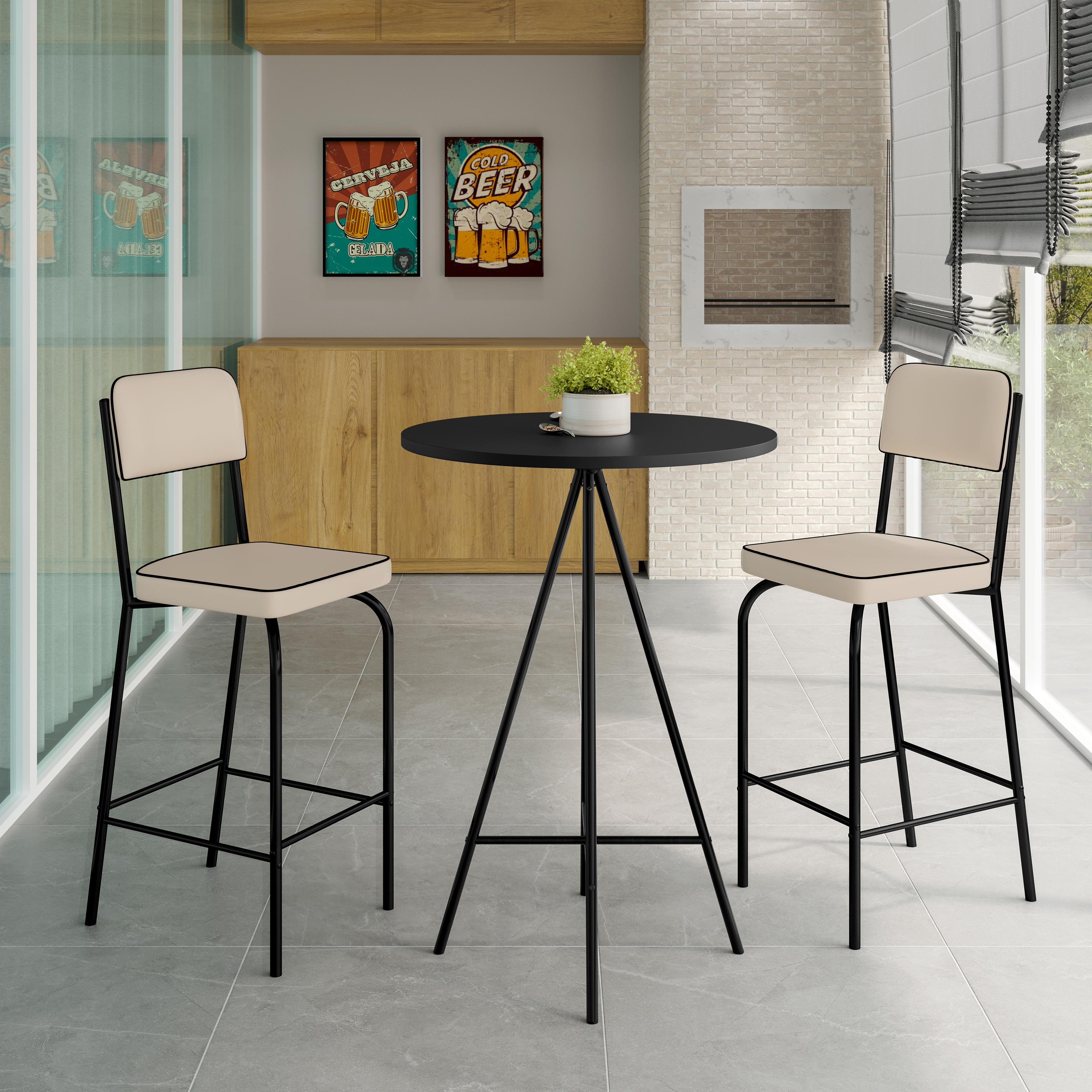 Mesa Bar Milao+ 2 Banquetas Vintage Off White Pata Negra 1