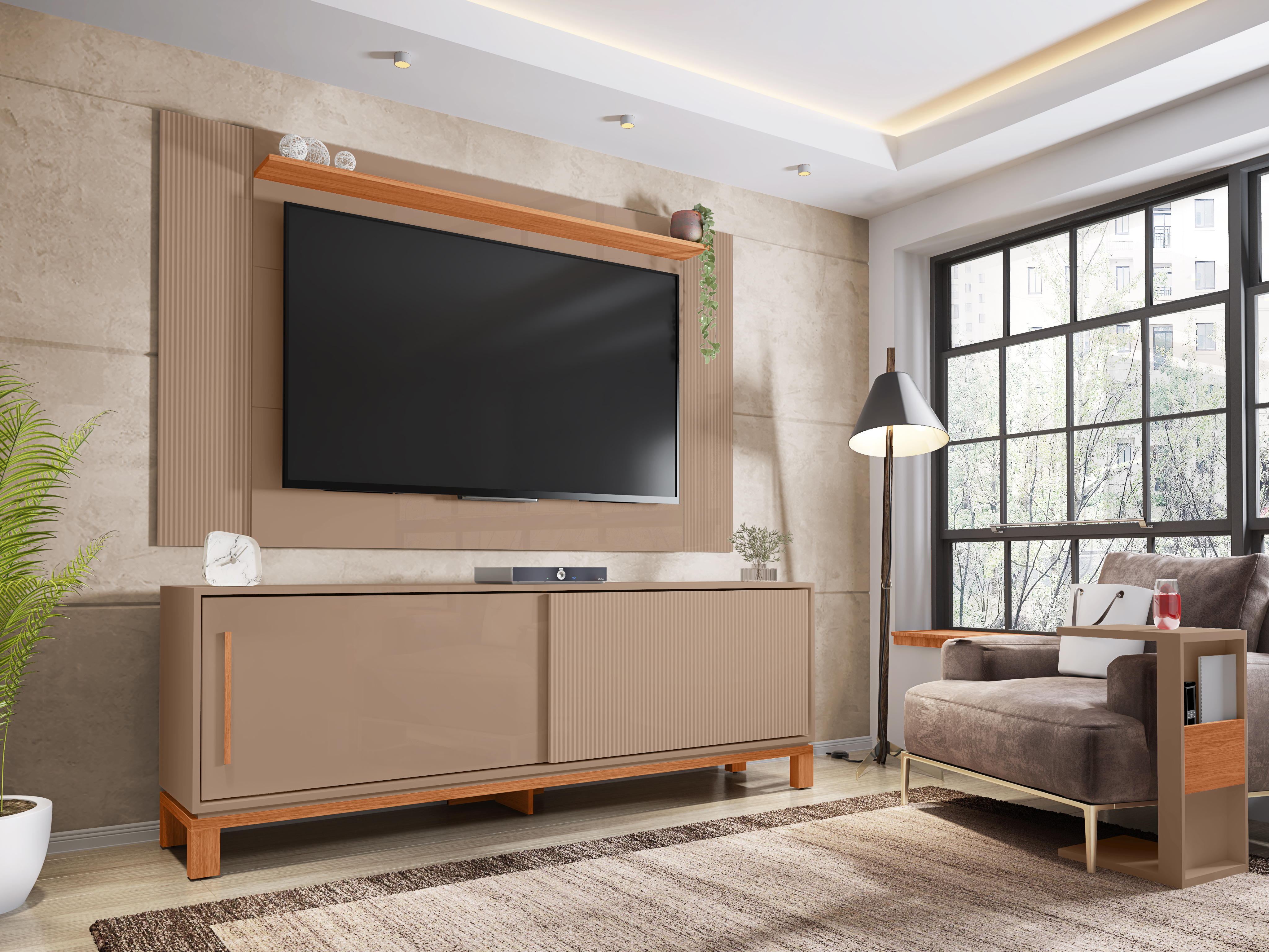 Set Mondrian panel extensible 1.35-1.8 + Rack 1.80 Gris Castaño  1