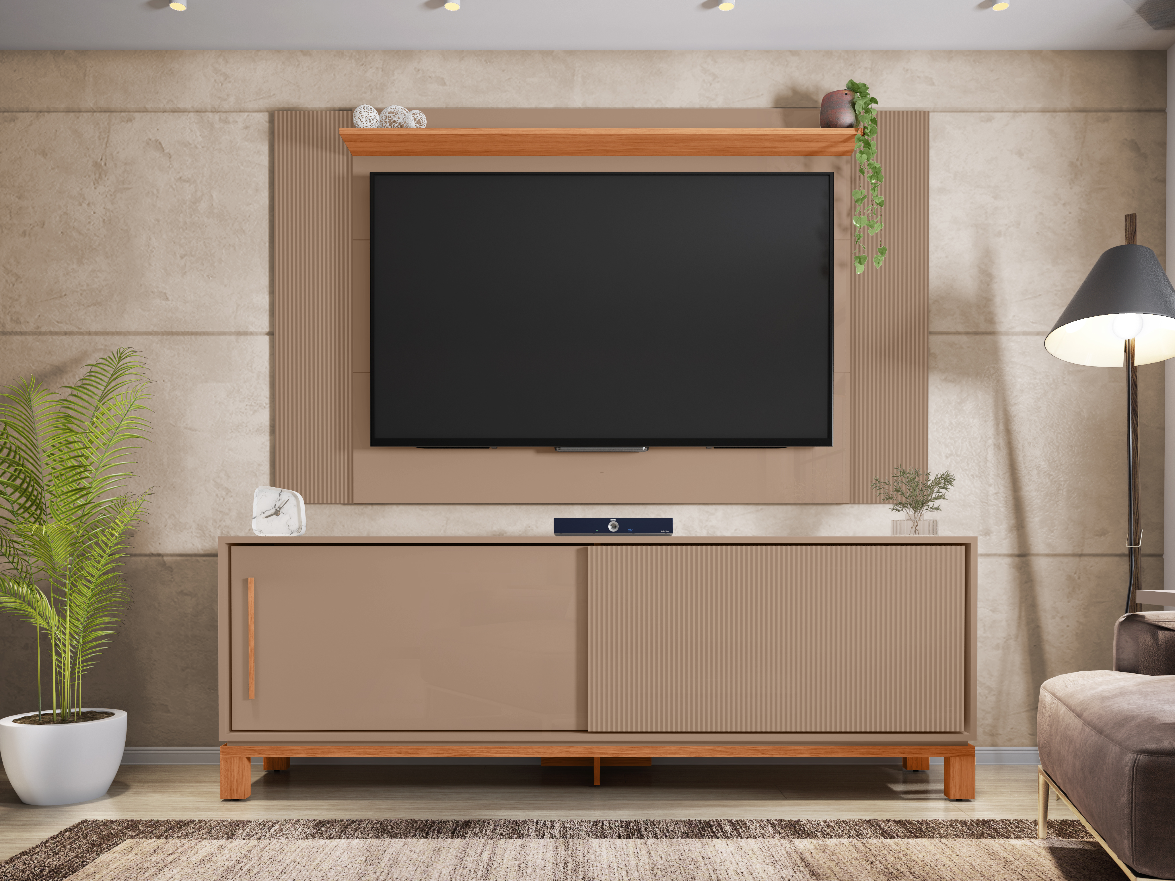 Set Mondrian panel extensible 1.35-1.8 + Rack 1.80 Gris Castaño  3