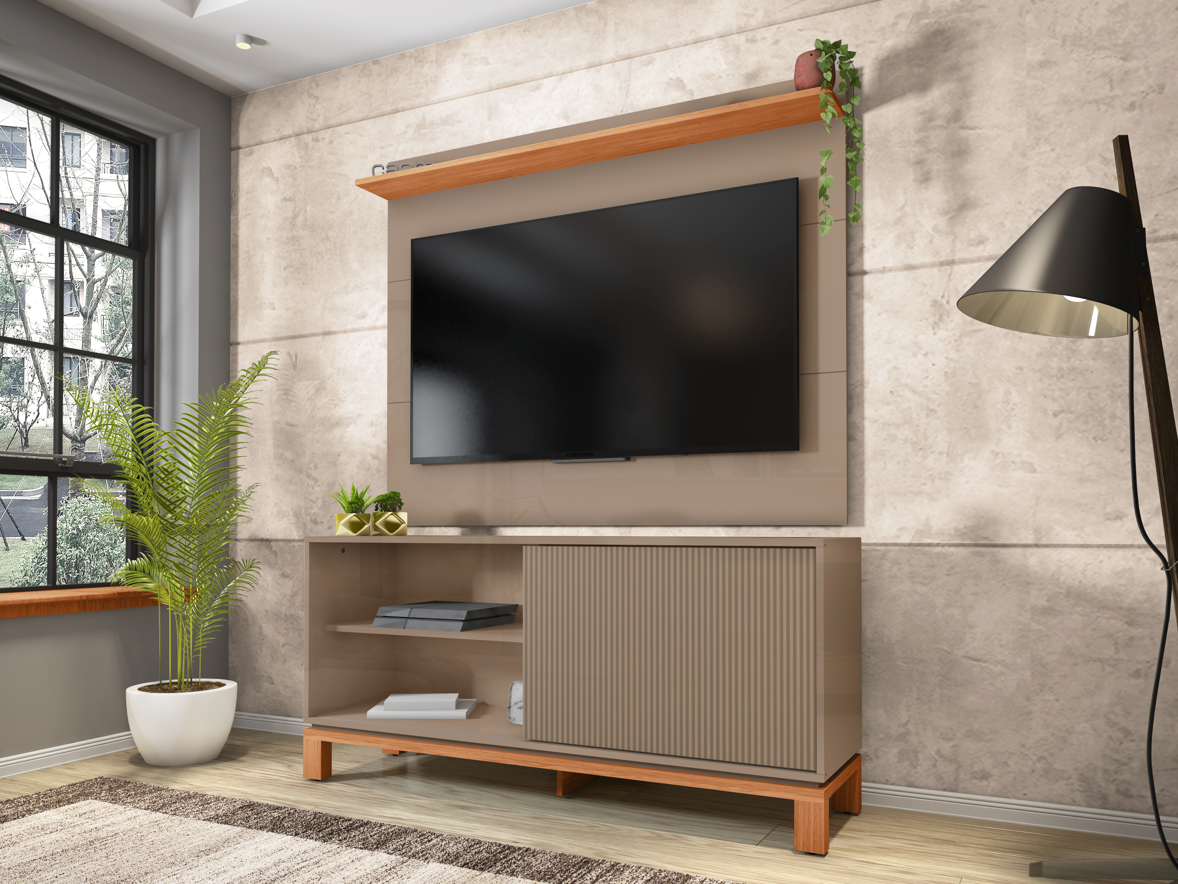 Set Mondrian panel extensible 1.35-1.8 + Rack 1.35 Gris Castaño  2