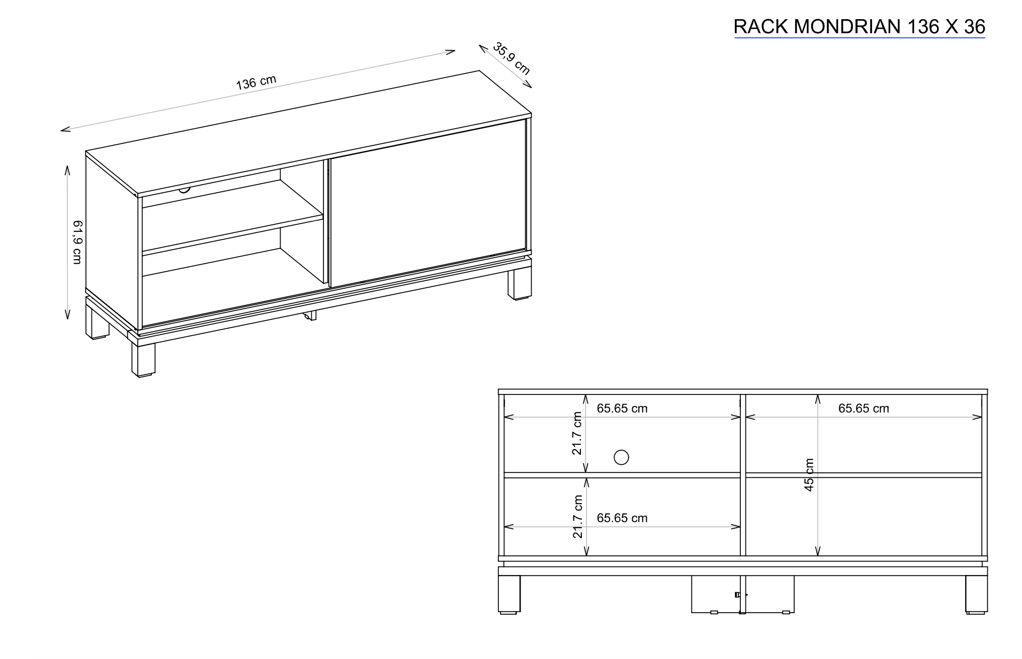 Set Mondrian panel extensible 1.35-1.8 + Rack 1.35 Gris Castaño  5