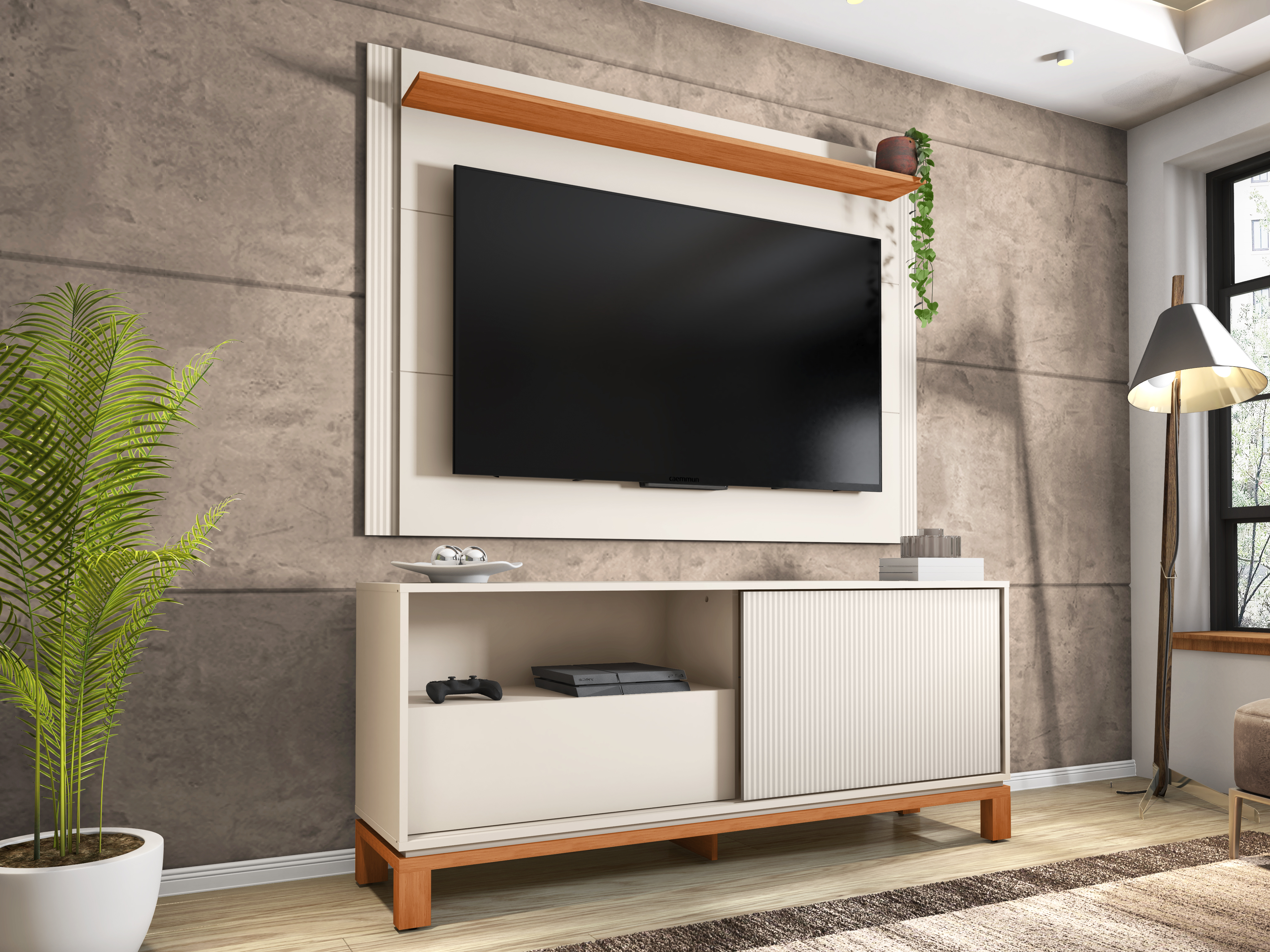 Set Mondrian panel extensible 1.35-1.8 + Rack 1.50 OW Castaño  1