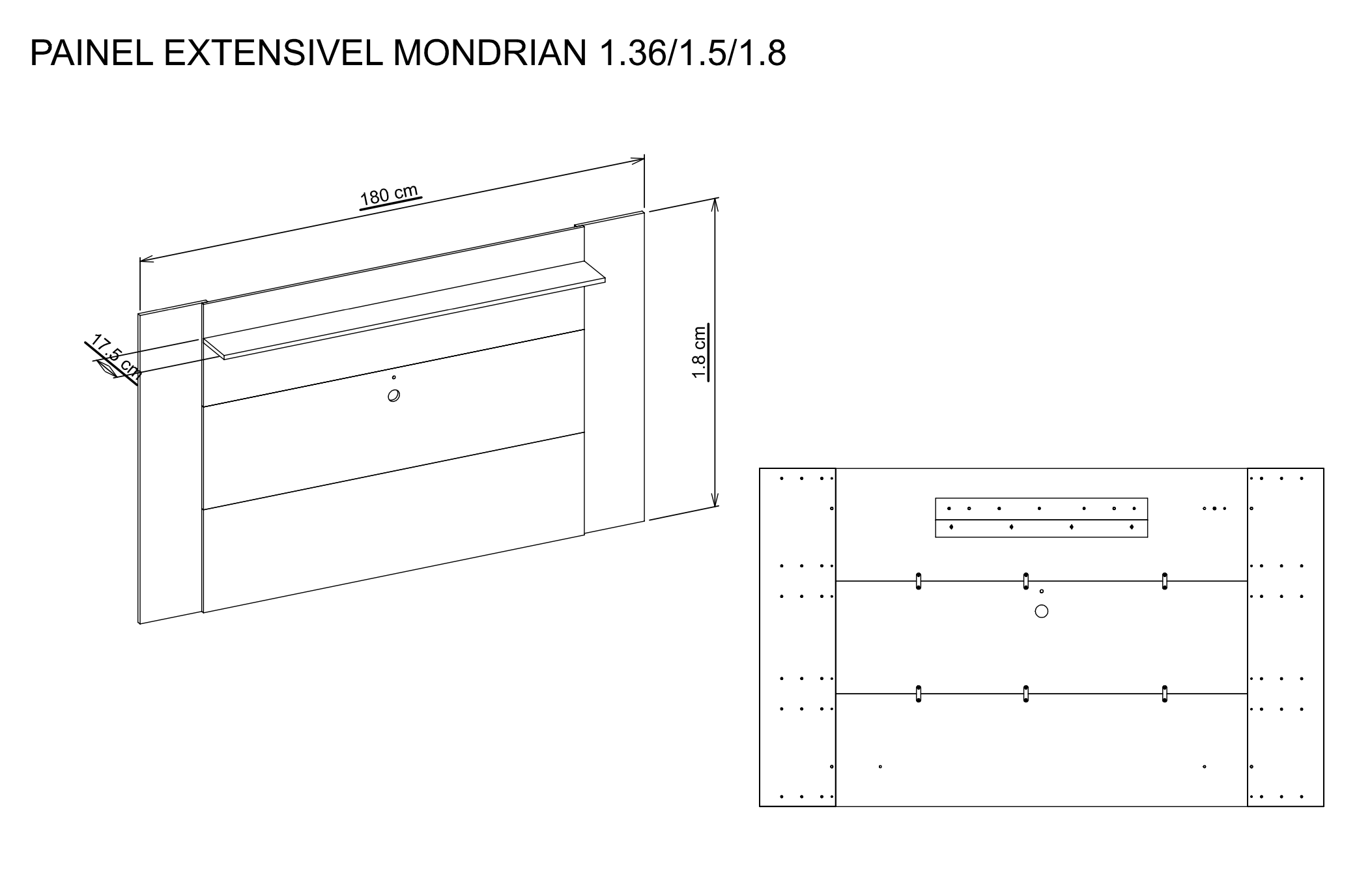 Set Mondrian panel extensible 1.35-1.8 + Rack 1.50 OW Castaño  4