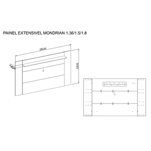 Set Mondrian panel extensible 1.35-1.8 + Rack 1.5  + Vitrina + Buffet 1.80 OW Castaño